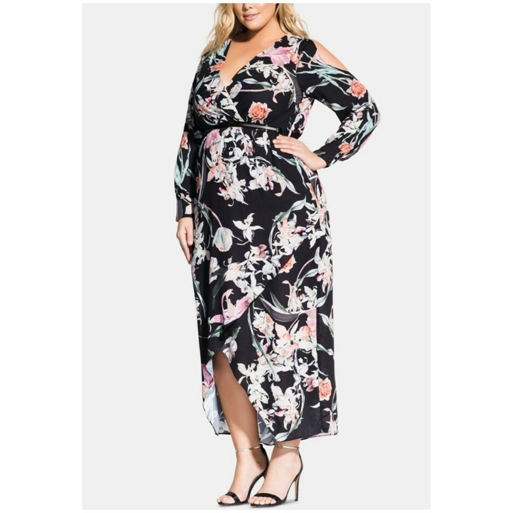City Chic Plus Size Dress Floral Midnight- Print Cold Shoulder MSRP 129$ XS /14